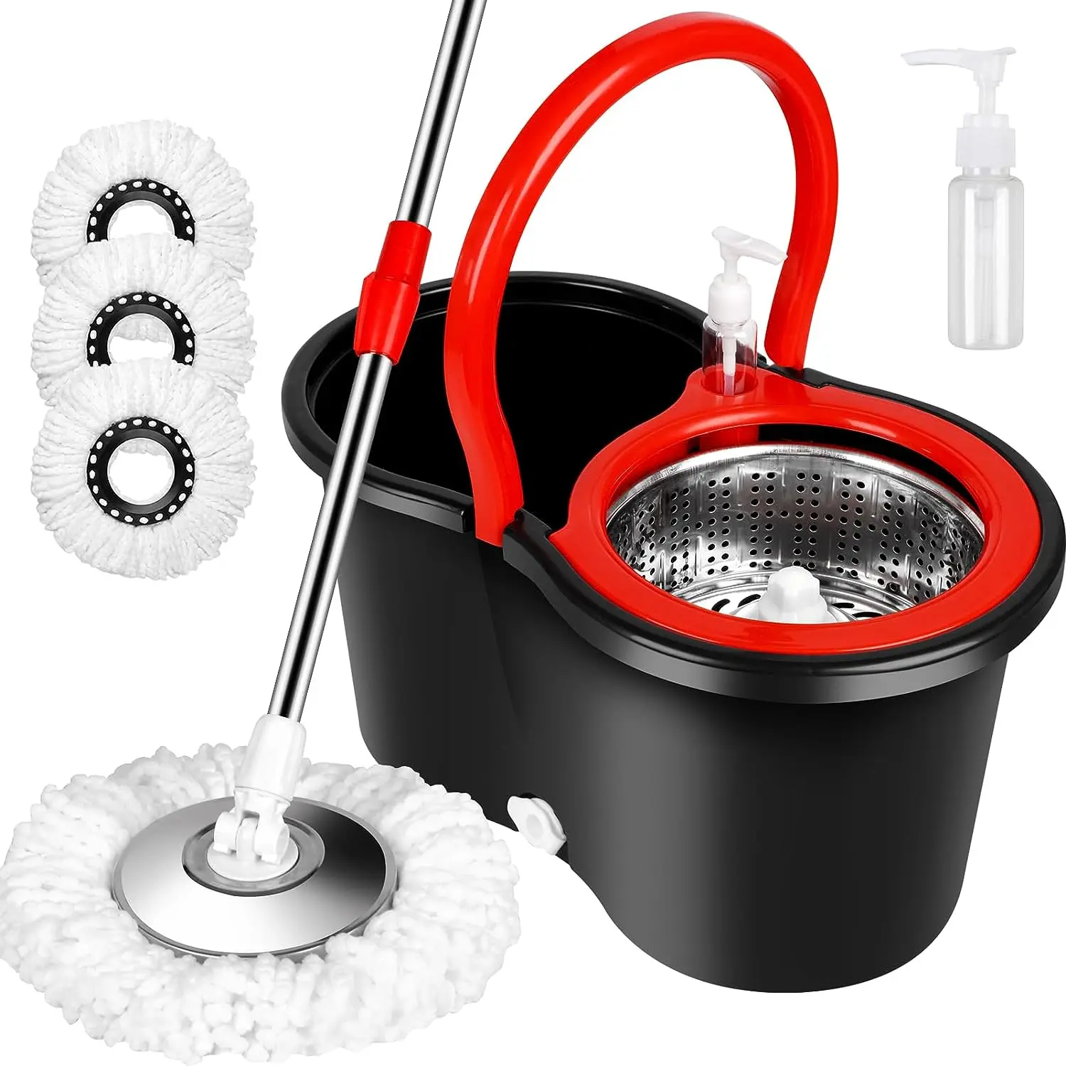 SummerVibes Colorful 360° Spin Mop and Bucket Set with 3 Microfiber Refills 61in Stainless Steel Adjustable Extendable Pole Plastic Bucket for General Cleaning, Gifts for Mother's Day