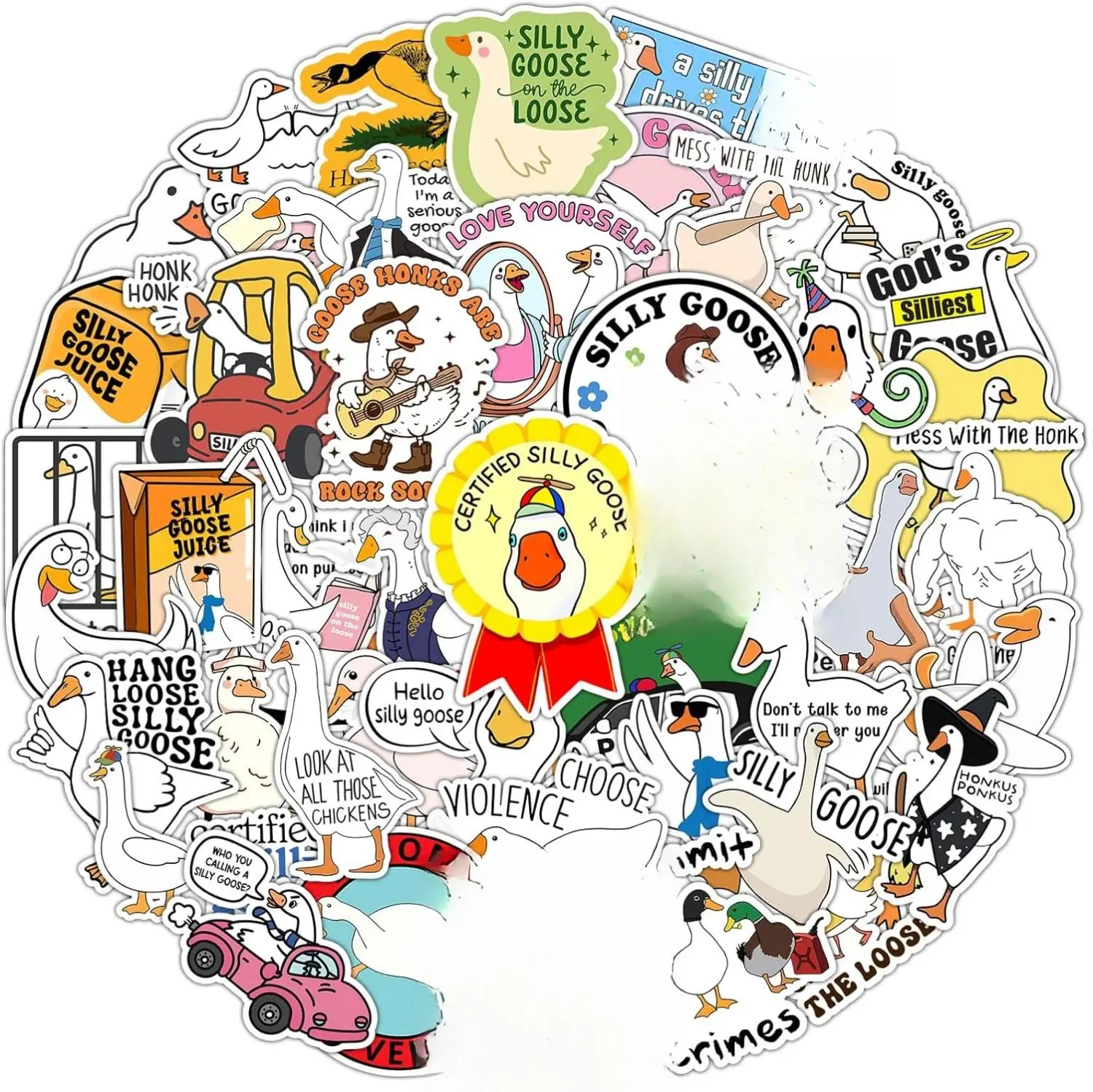 Silly Goose Stickers - 50 PCS Funny & Adorable Meme Goose Stickers for Tumbler, Laptop, Phone, Car