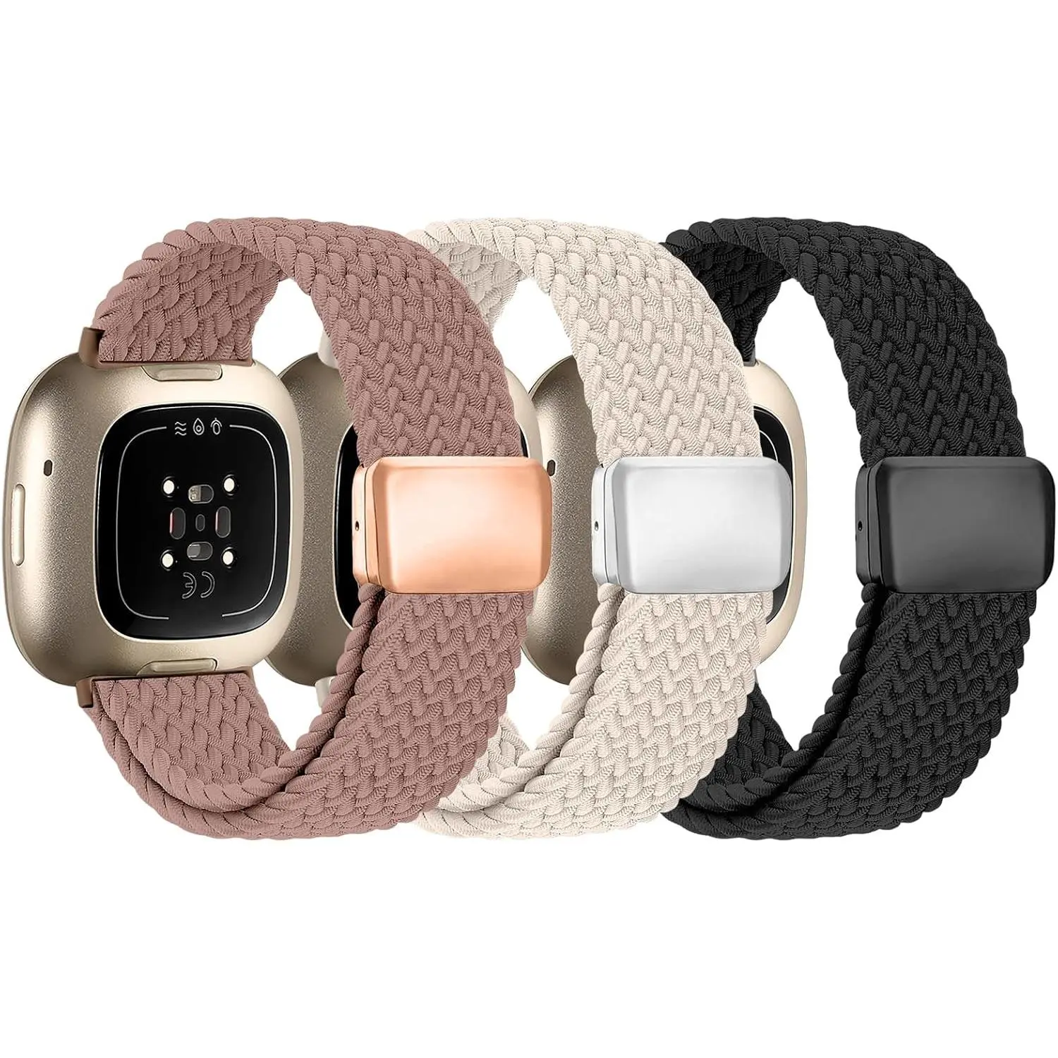 Braided Band Compatible with  Versa 4 Bands for Women/Versa 3/Sense 2/Sense band,  Clasp Elastic Fabric  Nylon Smartwatch Band for  Versa4/3/Sense1/2