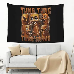 1pc Tung Tung Tung Sahur - Italian brain-damaged meme wall hanging room tapestry, horizontal orientation, suitable as a birthday gift for high school students' fans or for home decoration.