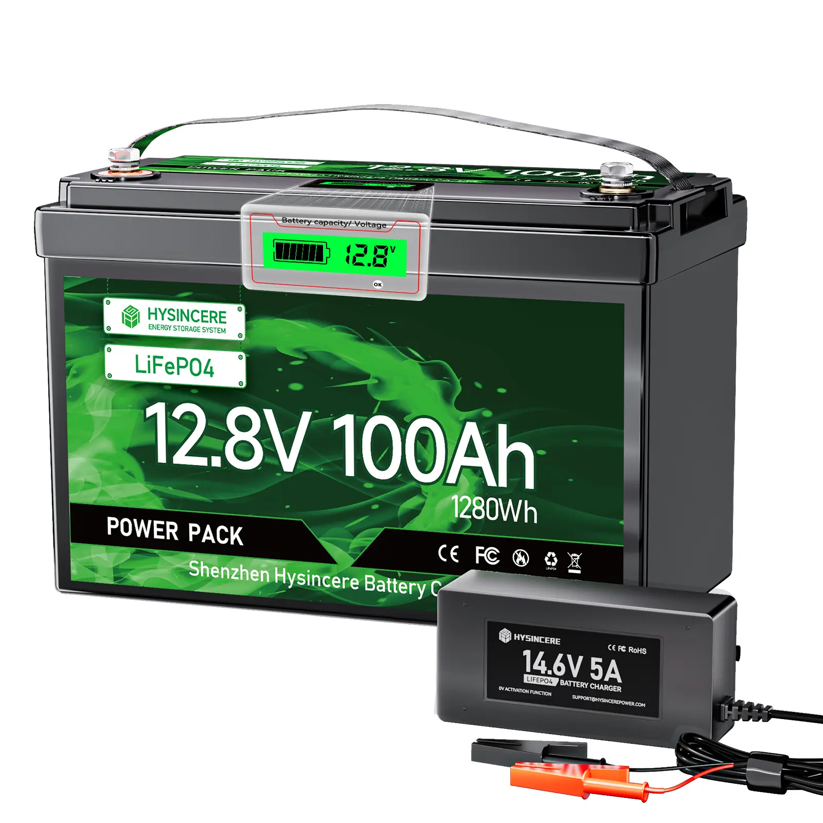 HYSINCERE 12.8V 100Ah MAX Group 31 LiFePO4 Lithium Battery With Built-in 100A BMS 1280Wh, 15000+ Cycles, 10 Years Lifespan, Grade A+ Cells, Supports Series/Parallel Connection For Solar Home Systems, RVs, Marine Applications And Off-Grid Life