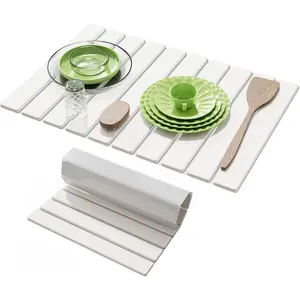 Large Stone Dish Drying Mats for Kitchen Counter,23.6''x15.3'' Foldable Quick Dry Stone Mat Kitchen,Eco-Friendly,Absorbent Diatomaceous Earth Mats for Dishes Bottles Cups Bathroom Any Countertop-White