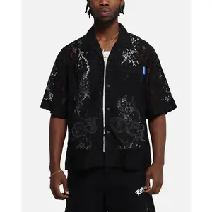 Loiter Lace Button Up Shirt Black