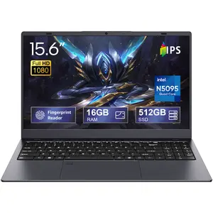 15.6" FHD Laptop Intel N5095 Quad-Core up to 2.9GHz 16GB RAM 512GB SSD Fingerprint Reader Backlit Keyboard WiFi 5 BT5.0 Thin Portable Computer for Work & Study