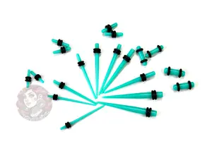 Body Piercing Jewelry Stretching Taper Kit – Acrylic Teal Straight Tapers, Ear Gauge Tunnels with O-Ring Fit, Sizes 14G to 00G