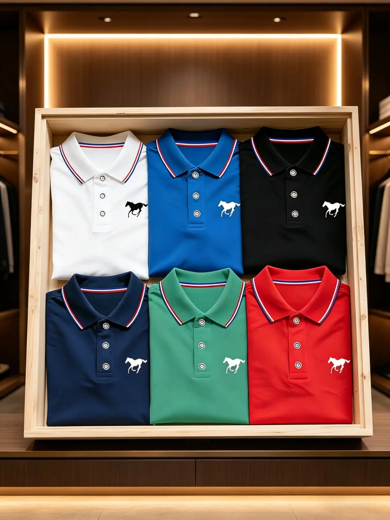 6-Pack Men's Horse Print Casual Premium Fitted Polo Shirts, Breathable Soft Fabric, Striped Collar with Button Details, Ideal for Leisure, Business, Sports