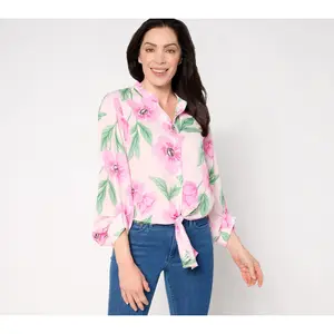 Belle by Kim Gravel Breezy Petals Button Up Tie Front Blouse