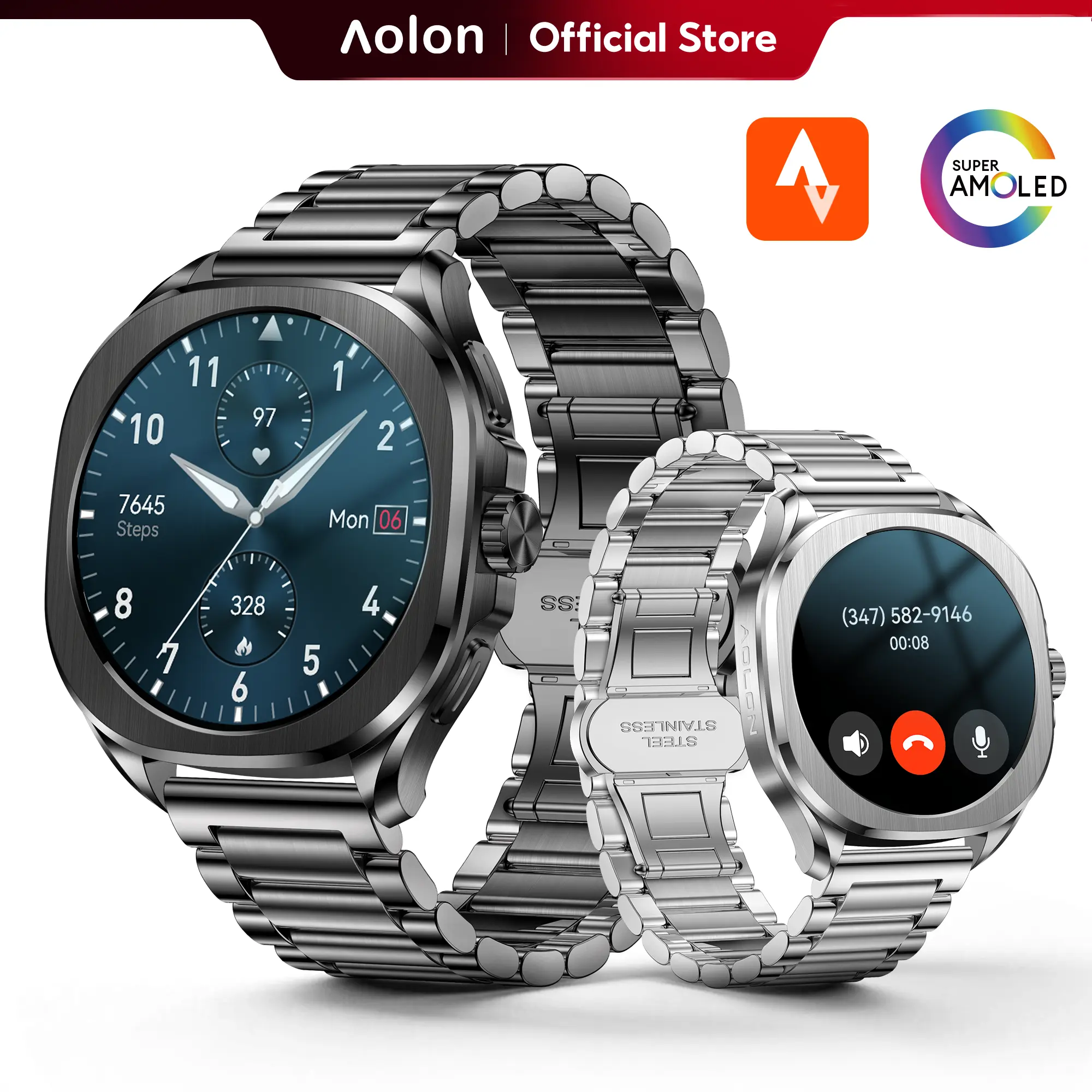【Outdoor Business Style】Aolon Cube Smart Watch: AMOLED AOD Display, Bluetooth Calling, Sleep & Fitness Tracking, 140+ Sports Modes, Fast Charging, 20-Day Battery, AGPS, IP68 & 1ATM IP68 Waterproof, Premium All-Metal Design#travel essentials#back to school