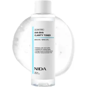 NIDA AHA BHA Clarity Toner | AHA 0.1%, BHA 0.1%, Niacinamide,Centella Asiatica | Exfoliate, Hydrate, Pore Control, Evens Tone | 6.76 fl. oz., 200ml