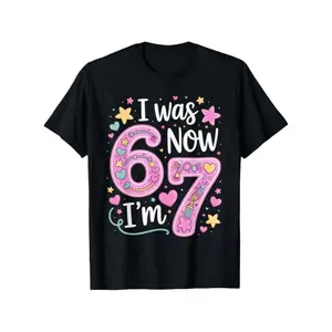 GEM [New Year Gift] 7th Birthday T-Shirt – "I Was 6 Now I’m 7" Funny Birthday Party Outfit, Number 67 & Heart Balloons Design, Soft Breathable Tee for Boys and Girls, Casual Loose Fit Birthday Celebration Top