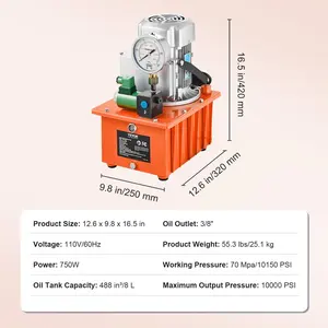 VEVOR Electric Hydraulic Pump, 10000 PSI 750W 110V 488 in/8L Capacity, Single Acting Solenoid Valve, Electric Driven Hydraulic Pump Power Pack Unit with Pedal Switch for Punching/Bending/Jack Machine