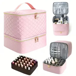 Salon-Grade Nail Polish Organizer with Adjustable Dividers WaterResistant Case Holds 30 Bottles UV Lamp Valentine's Day Gift Compact Travel Design Chic Travel Matte Case for Manicure Tools Accessories Makeup Jewelry Organizer Girlfriend Present Minimalist