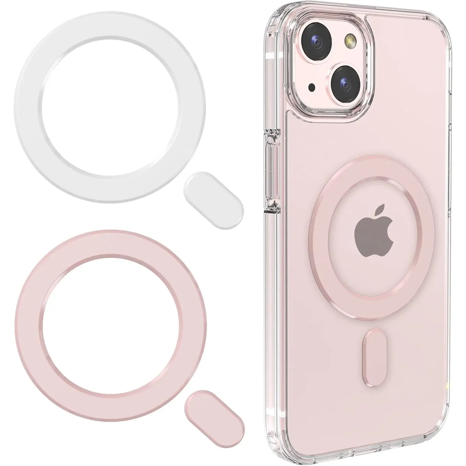 Universal MagSafe Ring, 2 count  Sticker  Adapter Ring Compatible with Magsafe Accessories &   for  16/15/14/13/12/11 Pro Max Mini, Galaxy S25/S24 (White Pink)