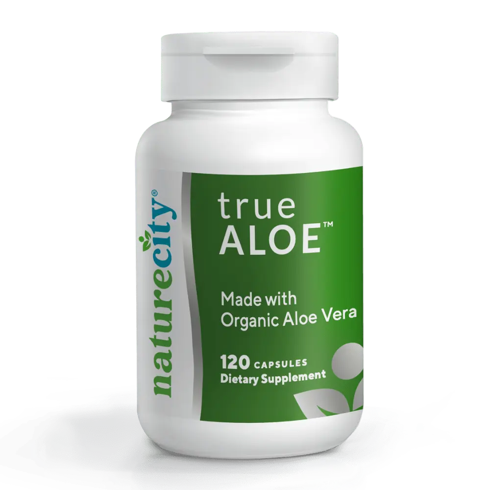 NatureCity TrueAloe Organic Aloe Vera Capsules for Digestion Joint Skin & Metabolic Health 120 Capsules USDA Certified High Potency