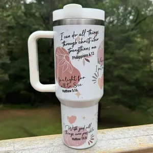 Christian Scripture Tumbler - Bible Verse Travel Mug with Philippians 4:13 Matthew 5:16 & Matthew 19:26 Faith Gift Inspirational Coffee Cup