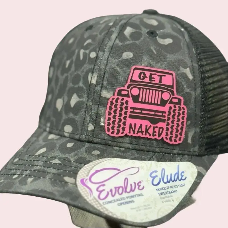Funny pink jeep hat, ponytail hat, SnapBack