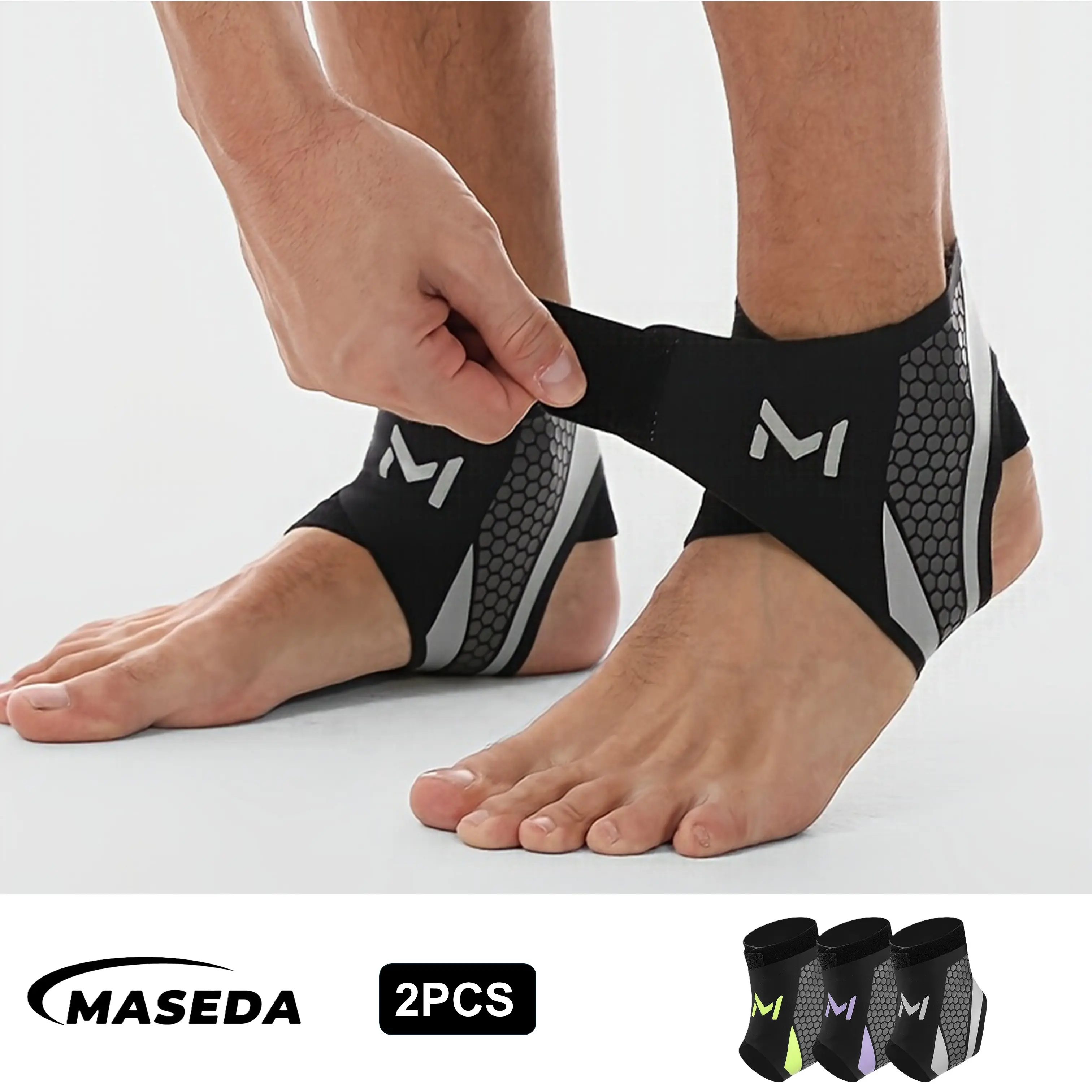 MASEDA 2-Pack Unisex Open-Heel Ankle Brace, Supportive Adjustable Customizable Athletic Compression Wrap with Honeycomb Side Panels, Hook & Loop Velcro Strap, Breathable for Basketball Recovery