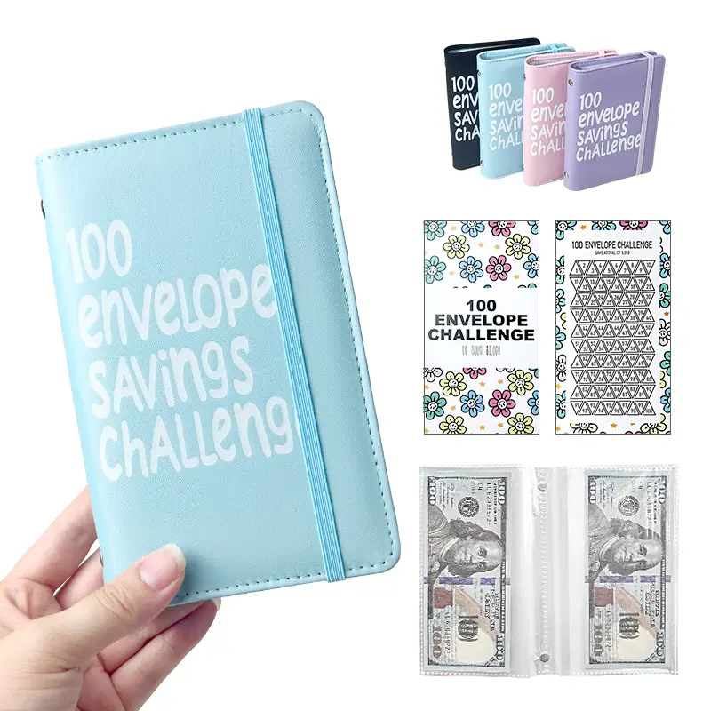 100 Days Money Saving Challenge Coin Envelope Budget Storage Book - Spiral-Bound with Daily Savings Tracker, Habit-Forming System, $5050 Cash Savings Goal, Multiple Color Options (Black, Blue, Pink) - Develop a Consistent Savings Habit, Budget Organizer