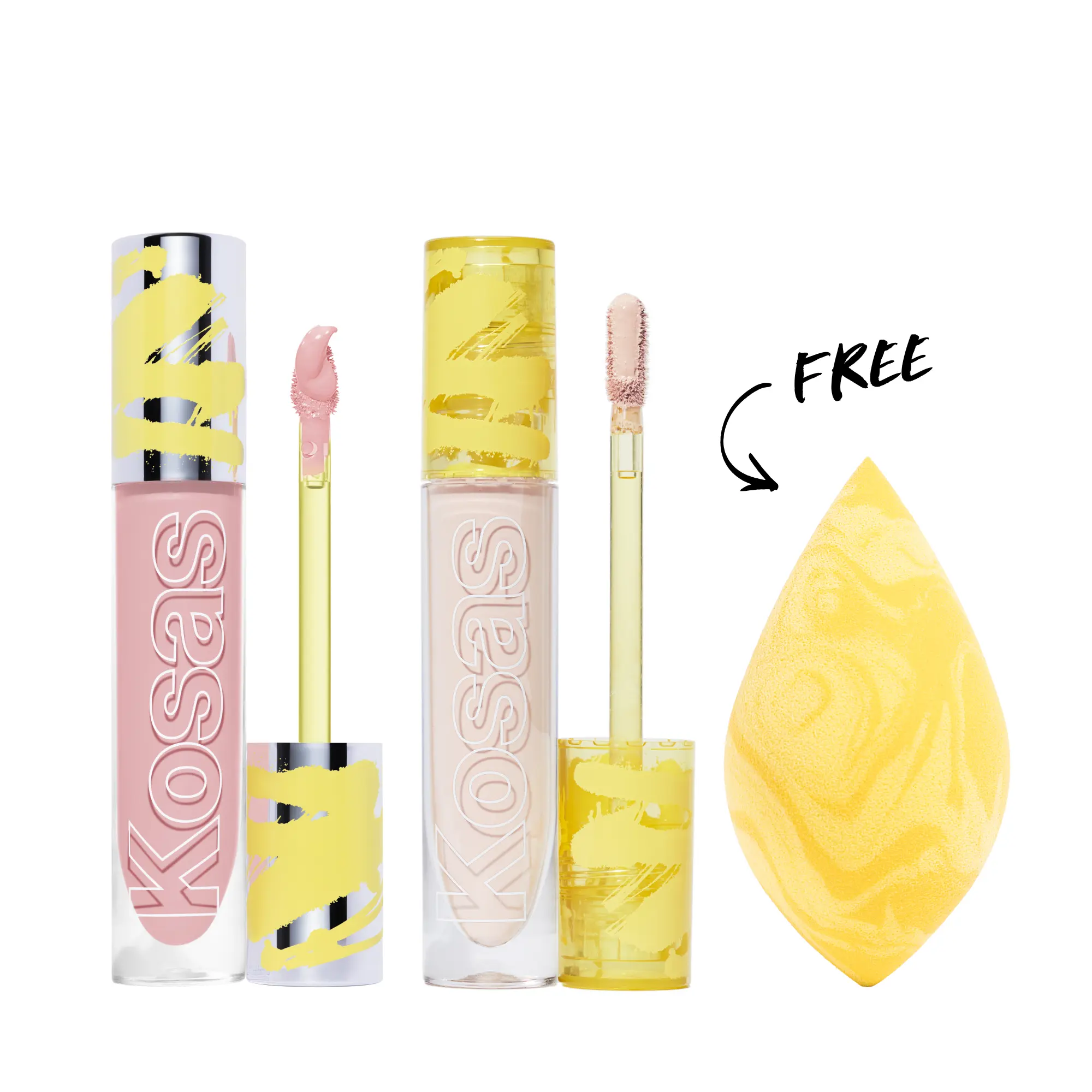 Kosas Bright Eyes Set — Revealer Concealer + Color Corrector + Dual-Ended Makeup Blender — Clinically Tested —  Complete Under-Eye Brightening System ($78 Value)