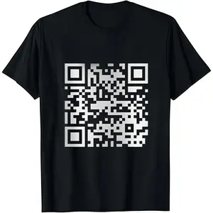 Menswear Funny FU QR Code T-Shirt, Black Cotton Crew Neck Shortsleeve Tee, Classic Lightweight Fitted Cut, Comfortable Versatile Casual Graphic Top for Men, Stylish Streetwear Everyday Wear, Tshirt, Men's T Shirts