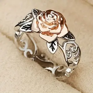 1 Unique Hollow Carved Exquisite Flower Women Anniversary Commemorative RingDaily Casual Wear Paired Accessories Express Love as A Gift (No Box)