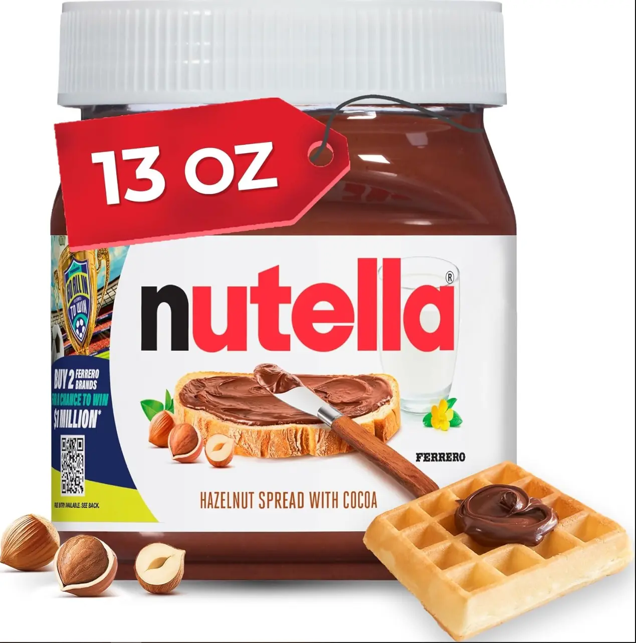 Nutella Creamy Chocolate Hazelnut Spread with Cocoa, Sweet topping for breakfast and desserts, 13 oz