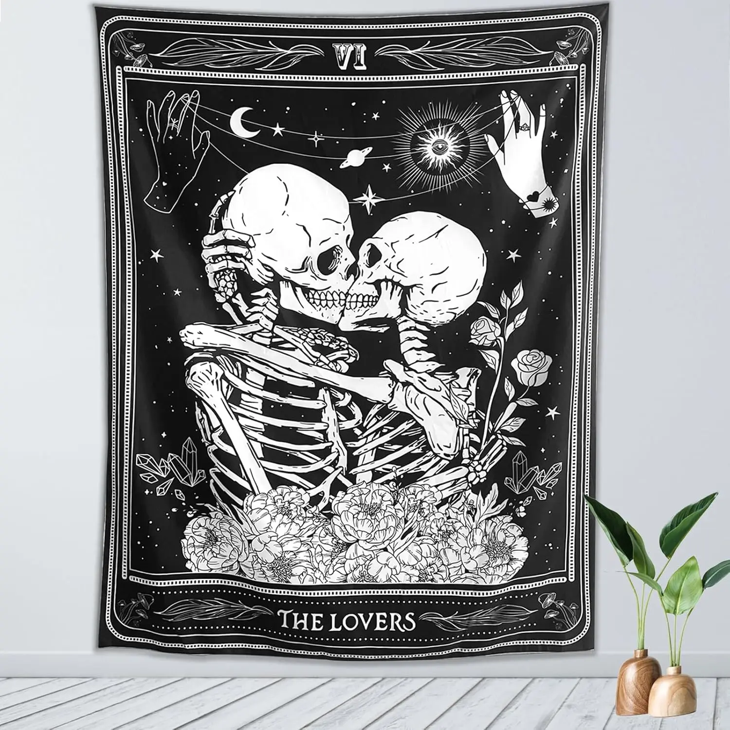 The Lovers Skull Wall Tapestry Black and White Skeleton Tapestry Gothic Room Decor Witchy Tapestries Aesthetic Wall Hanging for Bedroom Living Room 60 x 44 Decoration Dorm