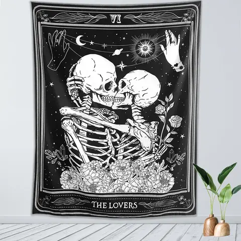 The Lovers Skull Wall Tapestry Black and White Skeleton Tapestry Gothic Room Decor Witchy Tapestries Aesthetic Wall Hanging for Bedroom Living Room 60 x 44 Decoration Dorm