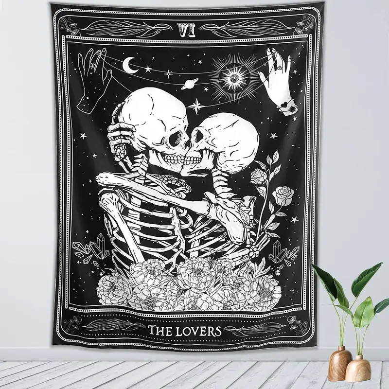 The Lovers Skull Wall Tapestry Black and White Skeleton Tapestry Gothic Room Decor Witchy Tapestries Aesthetic Wall Hanging for Bedroom Living Room 60 x 44 Decoration Dorm
