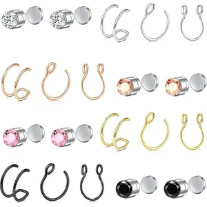 Sanfenly 20Pcs Fake Nose Ring Set, Fake Nose Hoop, Magnetic Nose Ring, Fake Nose Stud, Magnetic Nose Piercing, Clip on Fake Body Jewelry for Women Men, Helix Ear Cartilage Piercing Jewelry