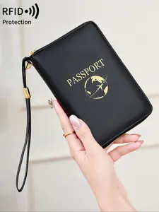 Solid Color Passport Case with Card Slot, Pu Leather Passport Holder with Wristband, Modern Style Passport Case for Women & Men, Passport Cover, Travel Essentials