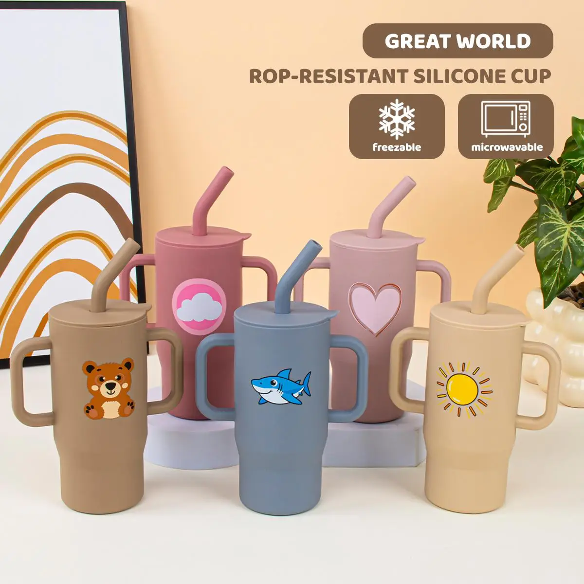 VODVOB Printed Silicone Baby Cup – BPA-Free Spill-Proof Training Cup with Cute Designs & Handles for Toddlers
