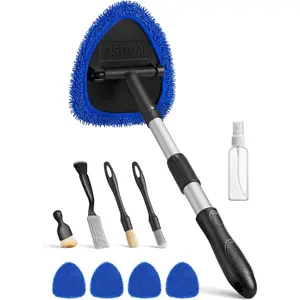 AstroAI 10pcs Windshield Cleaner Tool Kit, Car Cleaning Supplies with AC Vent Brush, 3 Detailing Brushes, 4 Microfiber Cloths, Spray Bottle & All-Inclusive Solution, Car Stuff Window Cleaning Accessories (Blue)