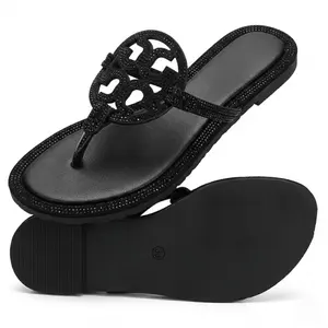 Women's Crystal Thong Sandals – Sparkly Rhinestone Flat Flip Flops, Cushioned Comfort Insole Non-Slip Summer Dressy Sandals for Beach, Wedding，Daily Wear