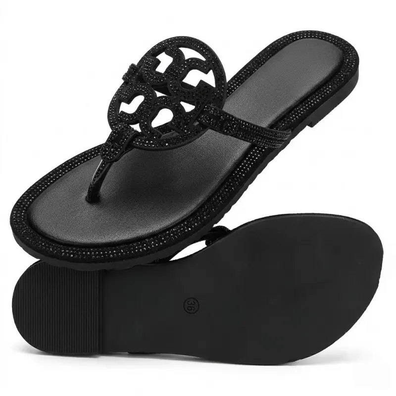 Women's Crystal Thong Sandals - Sparkly Rhinestone Flat Flip Flops, Cushioned Comfort Insole, Non-Slip Footwear for Beach, Wedding Wear| Girly Feminine Women Sandals, Walking Shoe