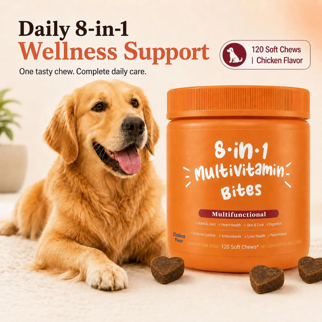 Dog Multivitamin Soft Chews - Glucosamine Joint Support, Omega 3, Probiotics & Immune Boost for Pet Wellness