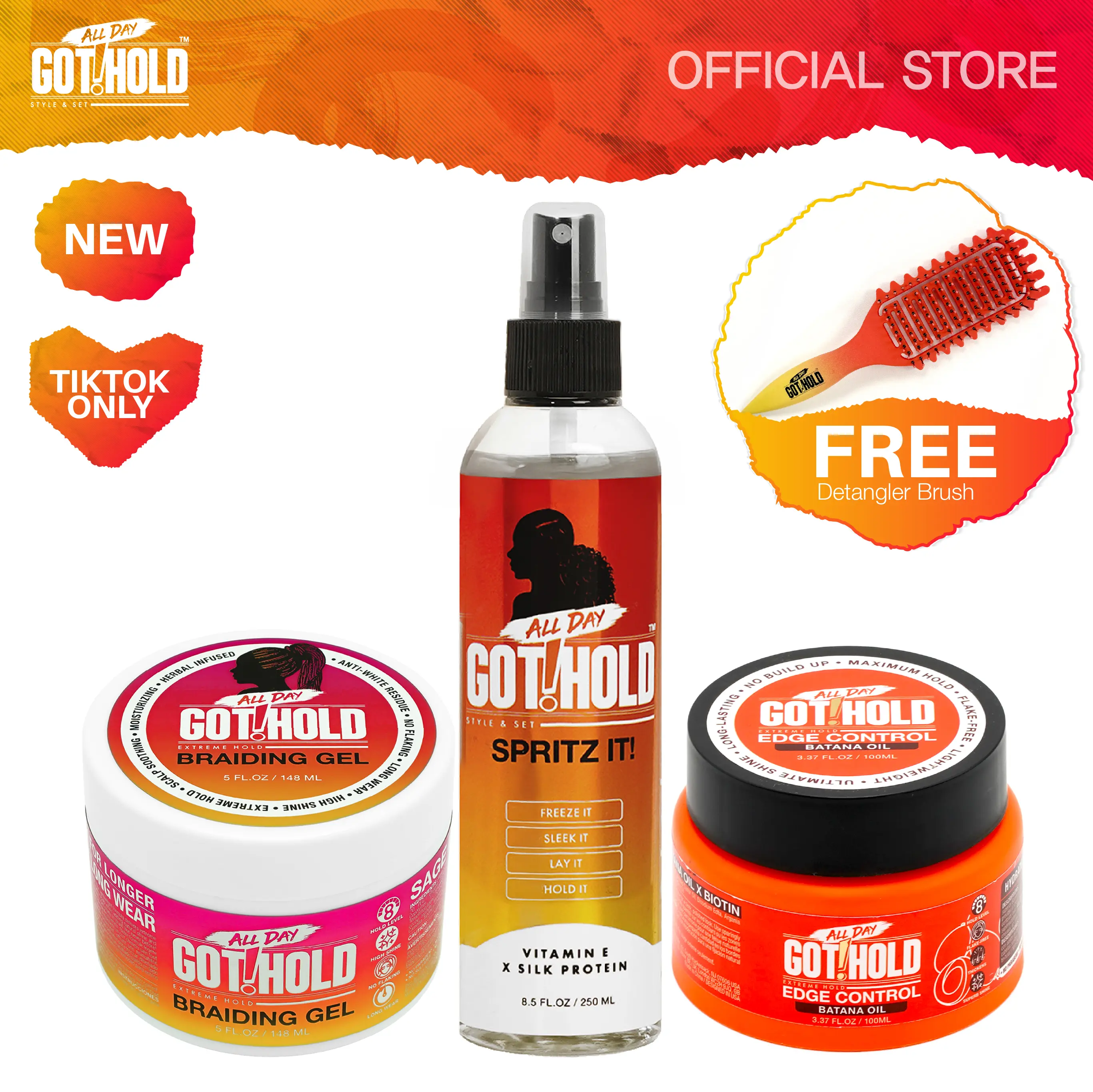 Braiding Gel & Edge Control Bundle – Strong Hold for Braids, Knotless & Cornrows | No Flake, Sleek Edges + FREE Curl Defining Brush
