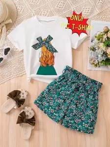 Girls' Round Neck T-Shirt, Geometric Print Design, Fitted & Breathable Fabric, Ideal for All Seasons, Trendy Youthwear, Graphic Printed Tee