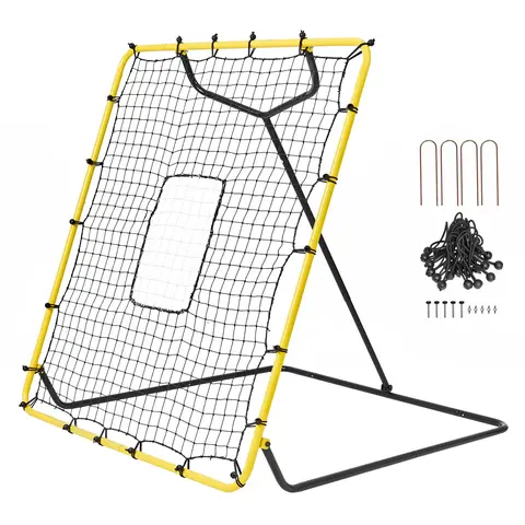 VEVOR Portable Baseball PitchBack Trainer, Batting Practice Equipment, 4x4.5 ft 51-Strand High-Density PE Net, UV-Resistant, 4 Adjustable Angles, Pitching Target, 7.59 kg/16.7 lbs, Easy Assembly for High-Impact Practice#BacktoSchool