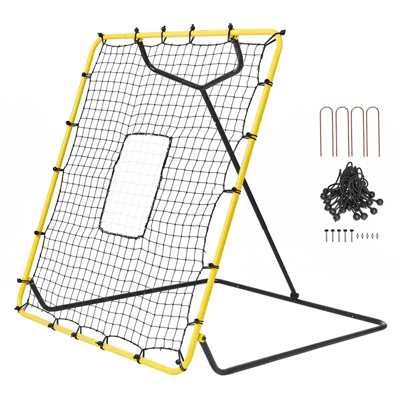VEVOR Portable Baseball PitchBack Trainer, Batting Practice Equipment, 4x4.5 ft 51-Strand High-Density PE Net, UV-Resistant, 4 Adjustable Angles, Pitching Target, 7.59 kg/16.7 lbs, Easy Assembly for High-Impact Practice#BacktoSchool