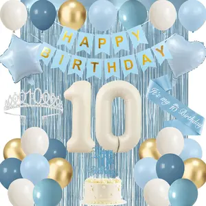10th birthday party kit for girls banner sash crown cake topper number 10 balloon fringe curtains 10 year old decorations