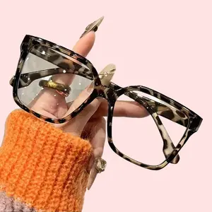 Sleek Square Frames with Artistic Leopard Accents Ladies Clear Fashion Glasses for Everyday Style and Comfort