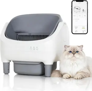 APP-Controlled Automatic Self-Cleaning Cat Litter Box, Open-Top Design, 10.5L Odor-Free Waste Disposal, Large Bin with Trash Bags, for Multiple Cats, Pet Toilet for Cat Hygiene, Grey