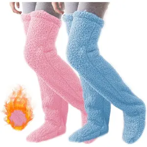 Women's Fuzzy Thigh high Socks Over Knee High Plush Slipper Winter Indoor Sleeping Fluffy Long Leg Warmers
