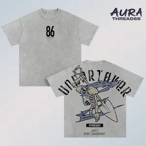 86 Eighty Six Undertaker Anime Double Printed Vintage Washed Tee Unisex Oversize Anime Manga Washed Heavyweight Cotton T-shirt