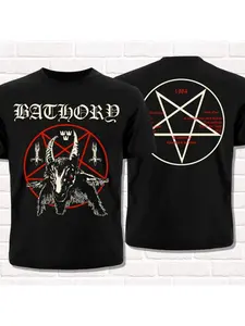 Bathory T-Shirt Album Design 1984 Thrash Black Metal Pentagram with Goat Tops Unisex Short Sleeve High Street Retro style fashionable, moisture absorbing, breathable, comfortable round neck pullover short sleeved Y2K Tops Tee