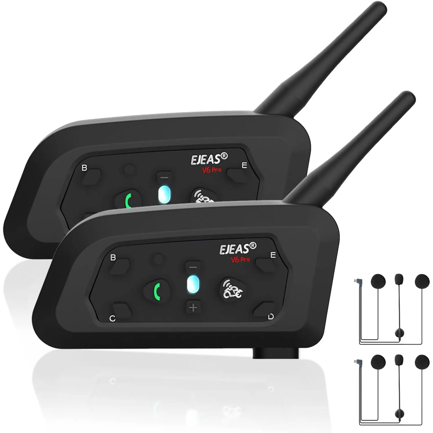V6 Pro Motorcycle Helmet Bluetooth Intercom (2 Pack)
