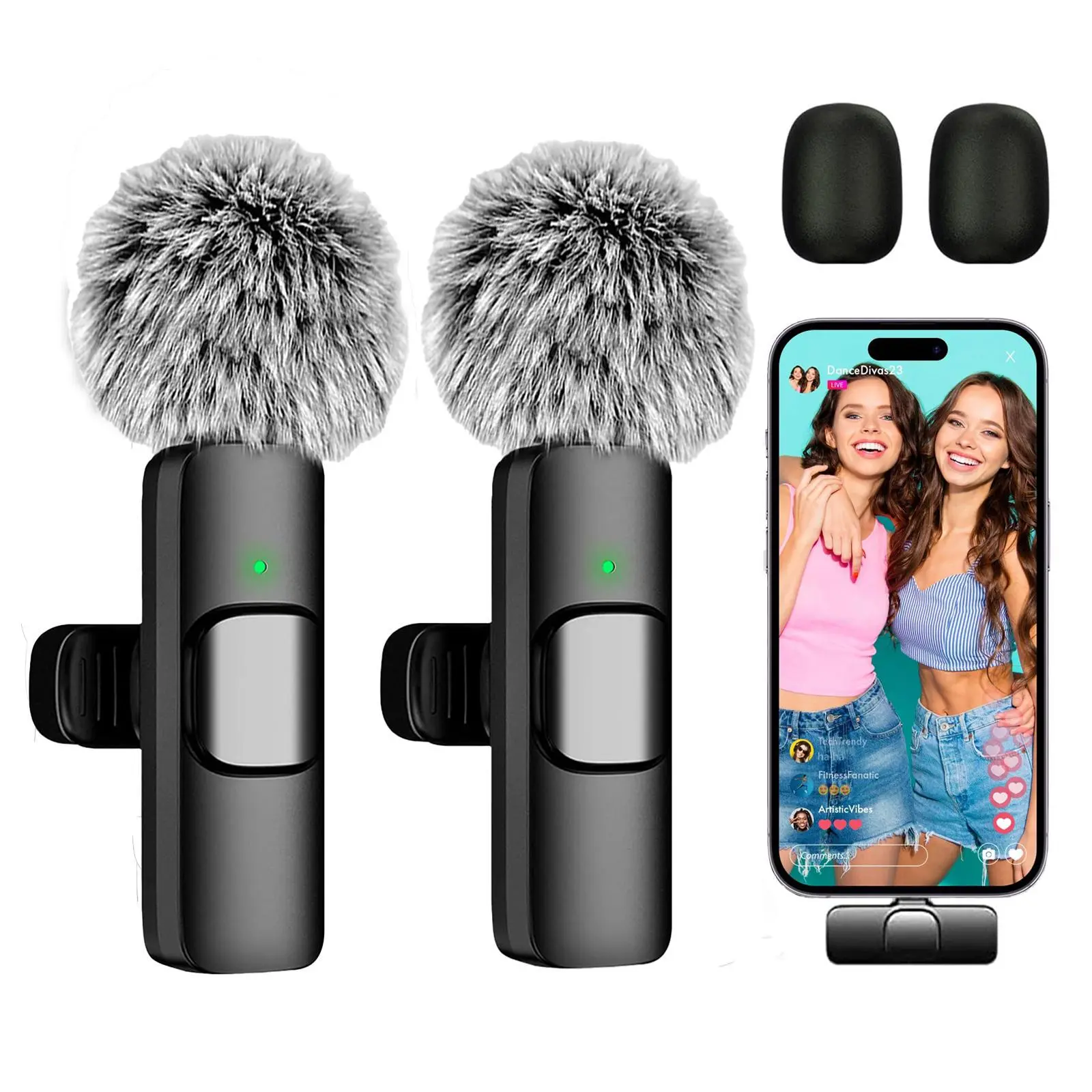 Completely upgraded Wireless Lapel Microphone Noise Reduction for iPhone Android Plug-And-Play Professional Recording Phone Mic for Live Streaming Shorts Videos Tiktok Youtube Vlog Interview Online Classes,USB Rechargeable Wireless MicrophoneAudio Devices