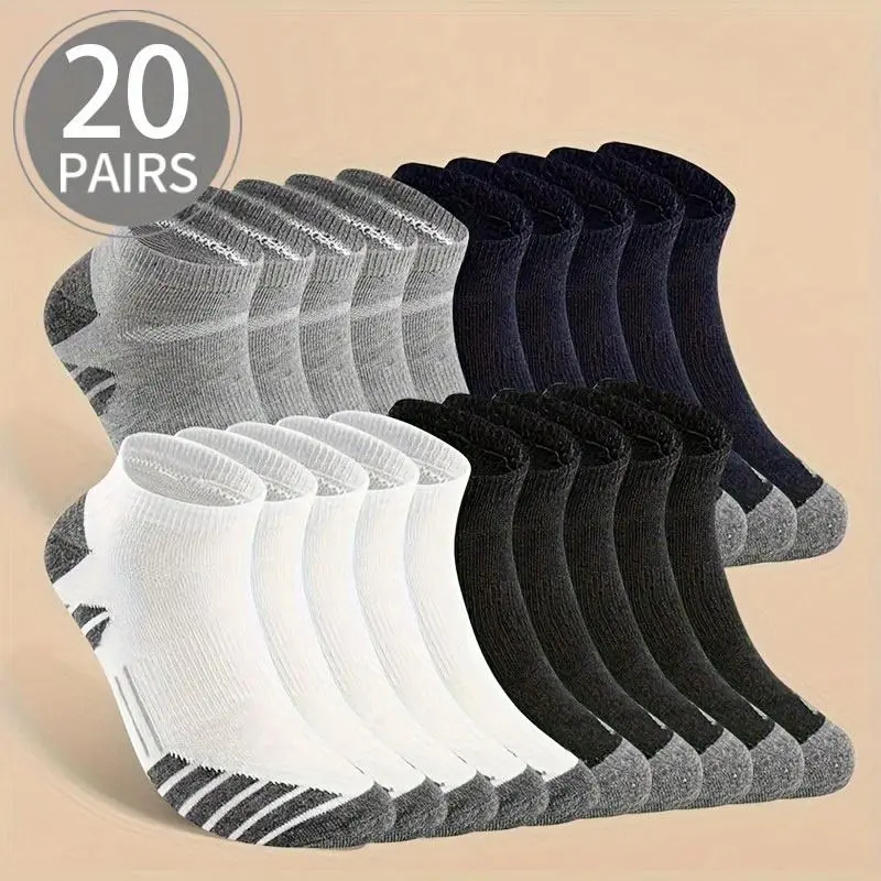 20-Pair Men's Sports Socks, Breathable and Sweat-Absorbent, Suitable for All Seasons, Dress Socks, Men's Crew Socks, Outdoor Casual Sports Socks, Unisex Socks, Fashion Men's Socks, Men's Socks, Women's Socks, Ankle Socks, Athletic Socks