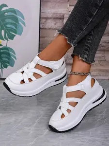 Women's Fashionable Velcro Fastening Wedge Heel Sneakers, Casual Comfortable Soft Sole Rubber Sandals for Summer, Lightweight Breathable Shoes for Daily Wear, Heeled Wedge Shoes